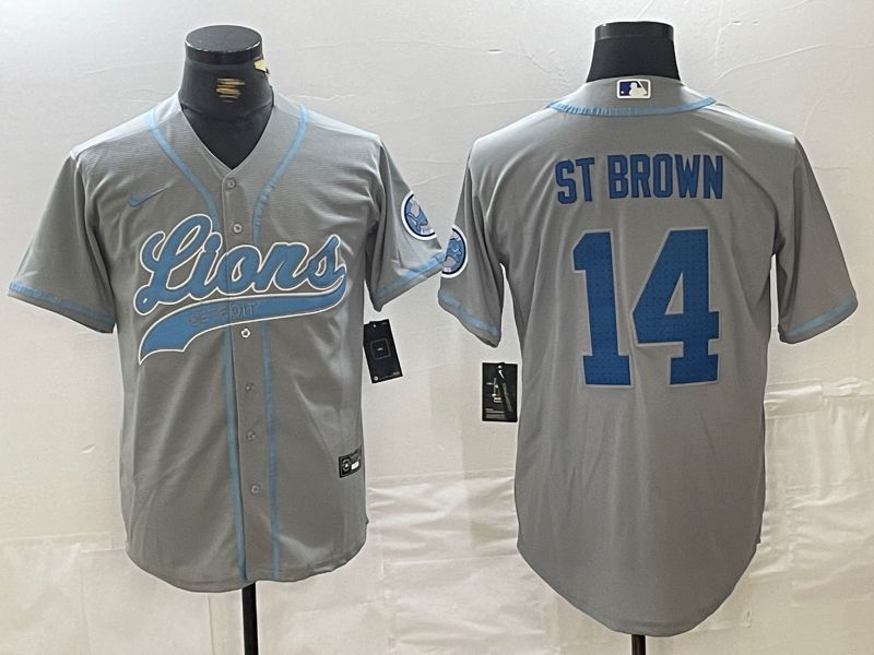 Men Detroit Lions #14 ST Brown Grey Joint Name 2024 Nike Limited NFL Jersey style 4->detroit lions->NFL Jersey
